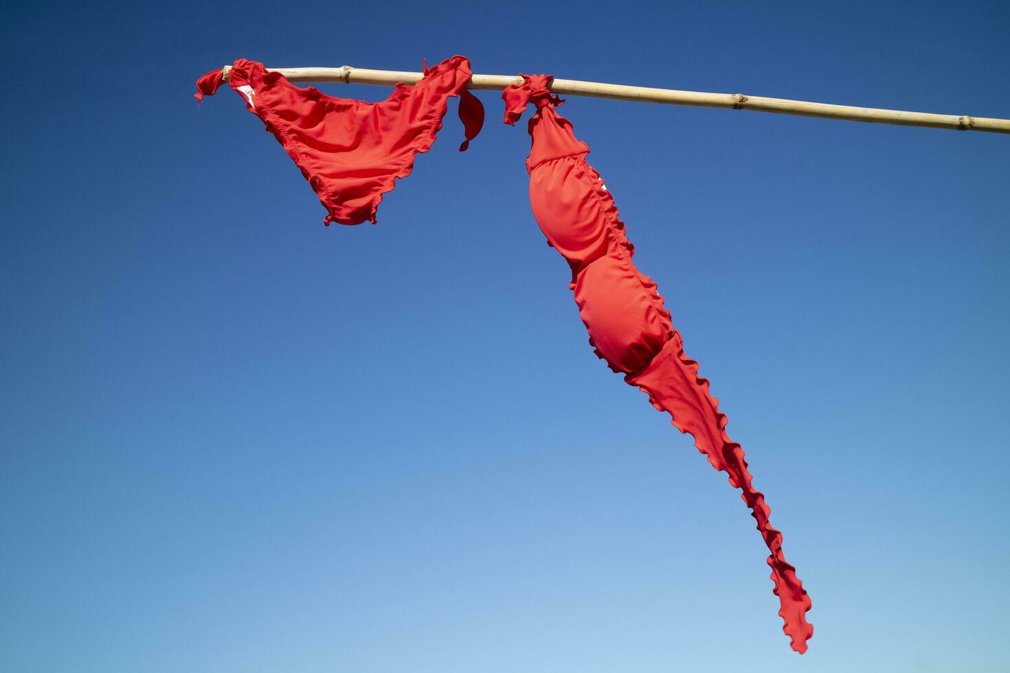 Colorful female swimsuit to dry in the sun photo