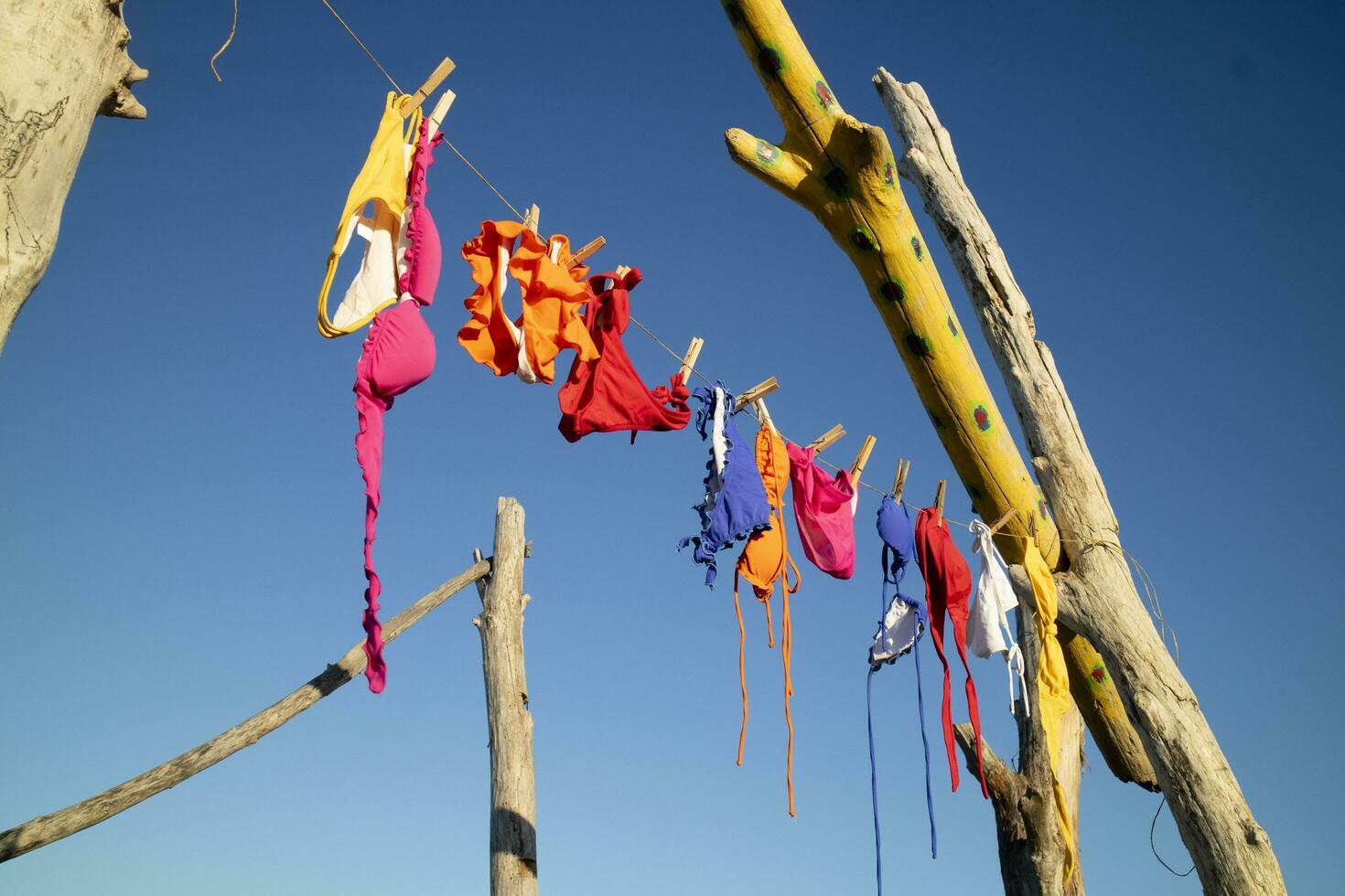 Women's swimsuit to dry on a free beach photo