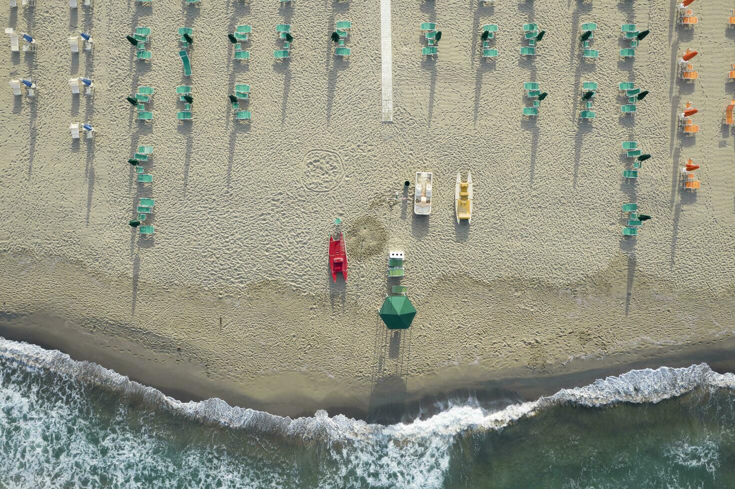 The equipped beach of Viareggio seen from above photo