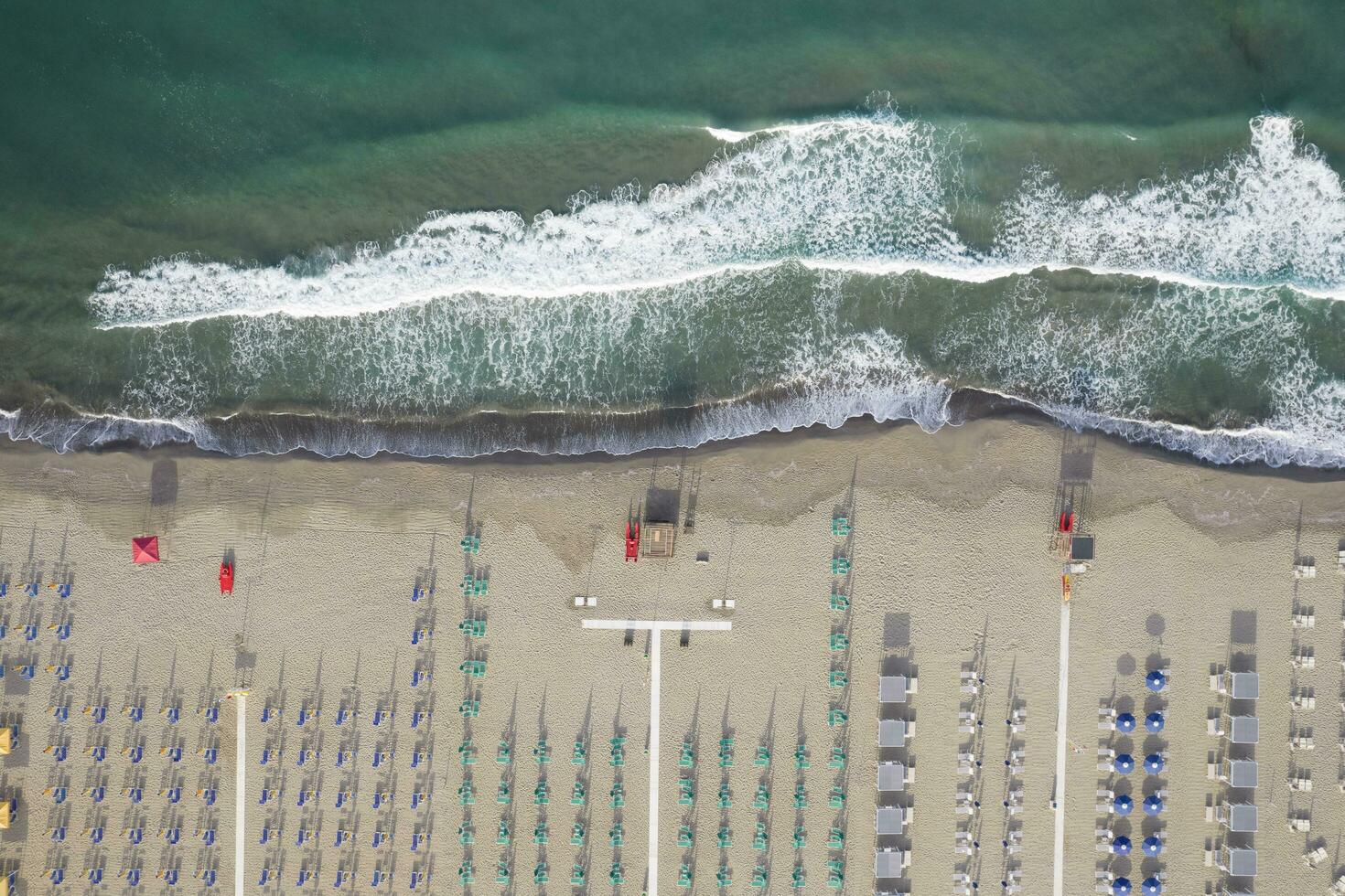 The equipped beach of Viareggio seen from above photo