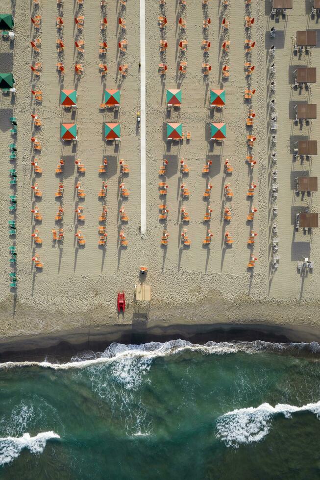 The equipped beach of Viareggio seen from above photo