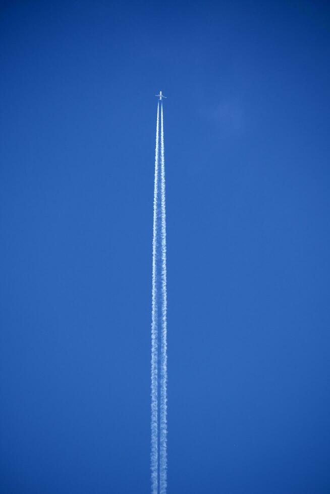 The trails in the sky that leave the planes in flight photo