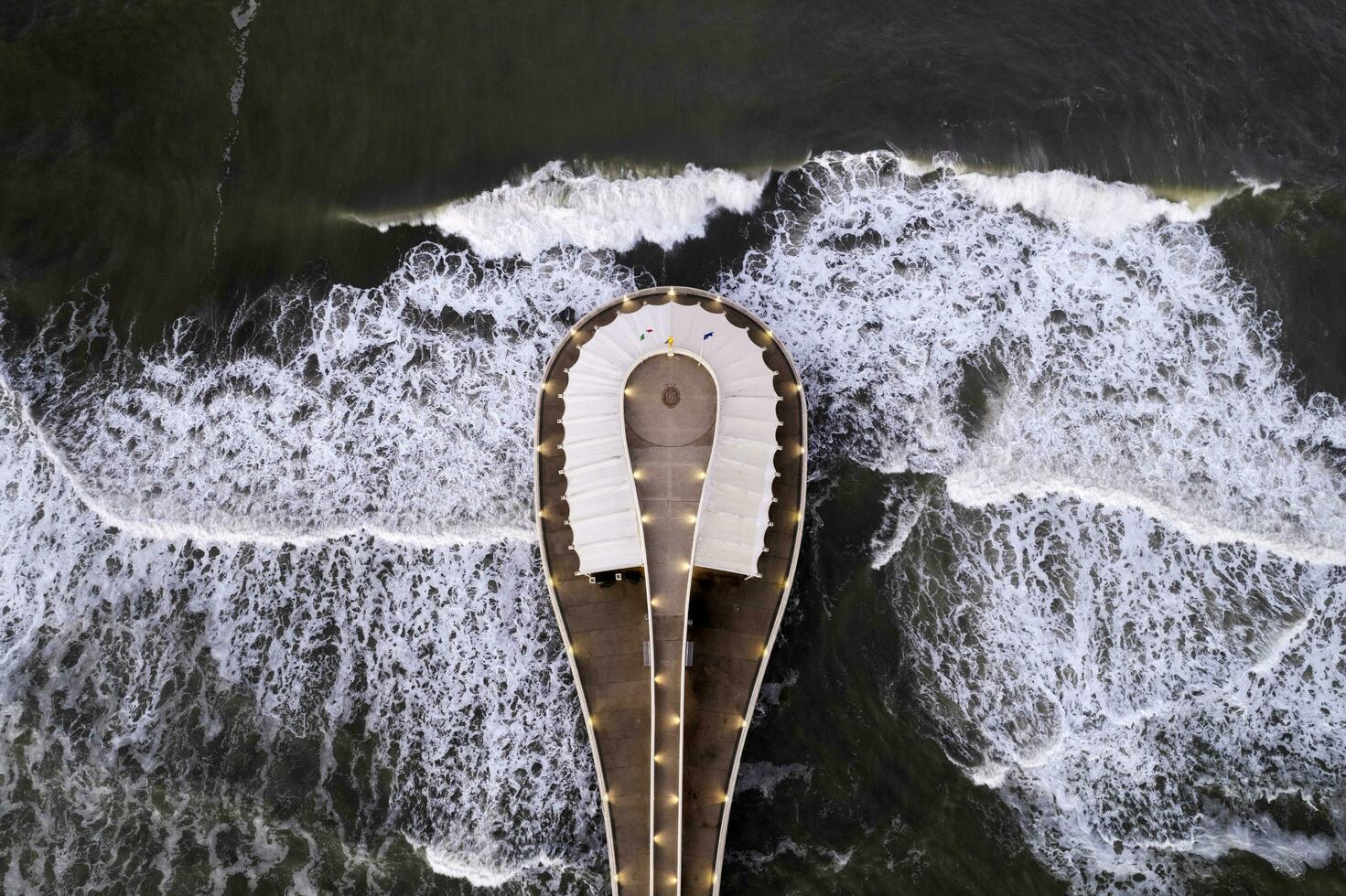 Aerial view at the dawn of the pier of Lido di Camaiore Tuscany Italy photo
