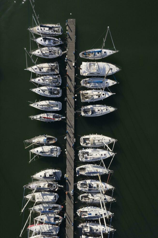 Aerial view of boats moored in the tourist port of Viareggio Italy photo