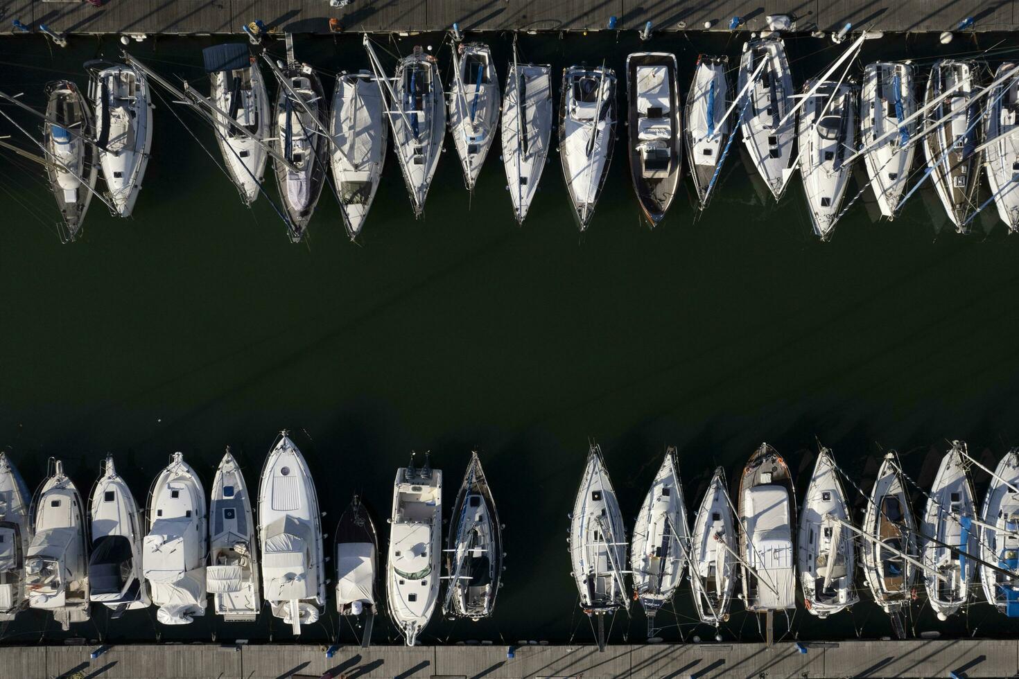 Aerial view of boats moored in the tourist port of Viareggio Italy photo