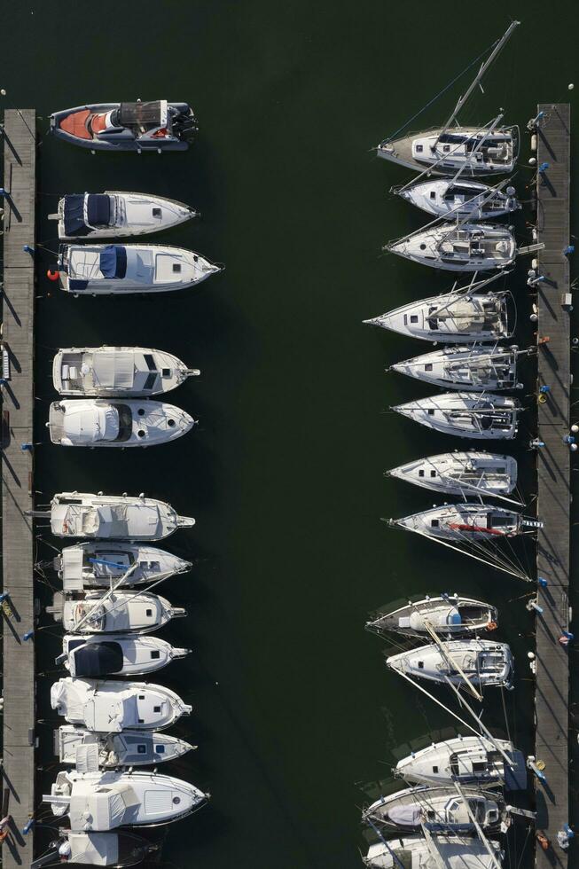 Aerial view of boats moored in the tourist port of Viareggio Italy photo
