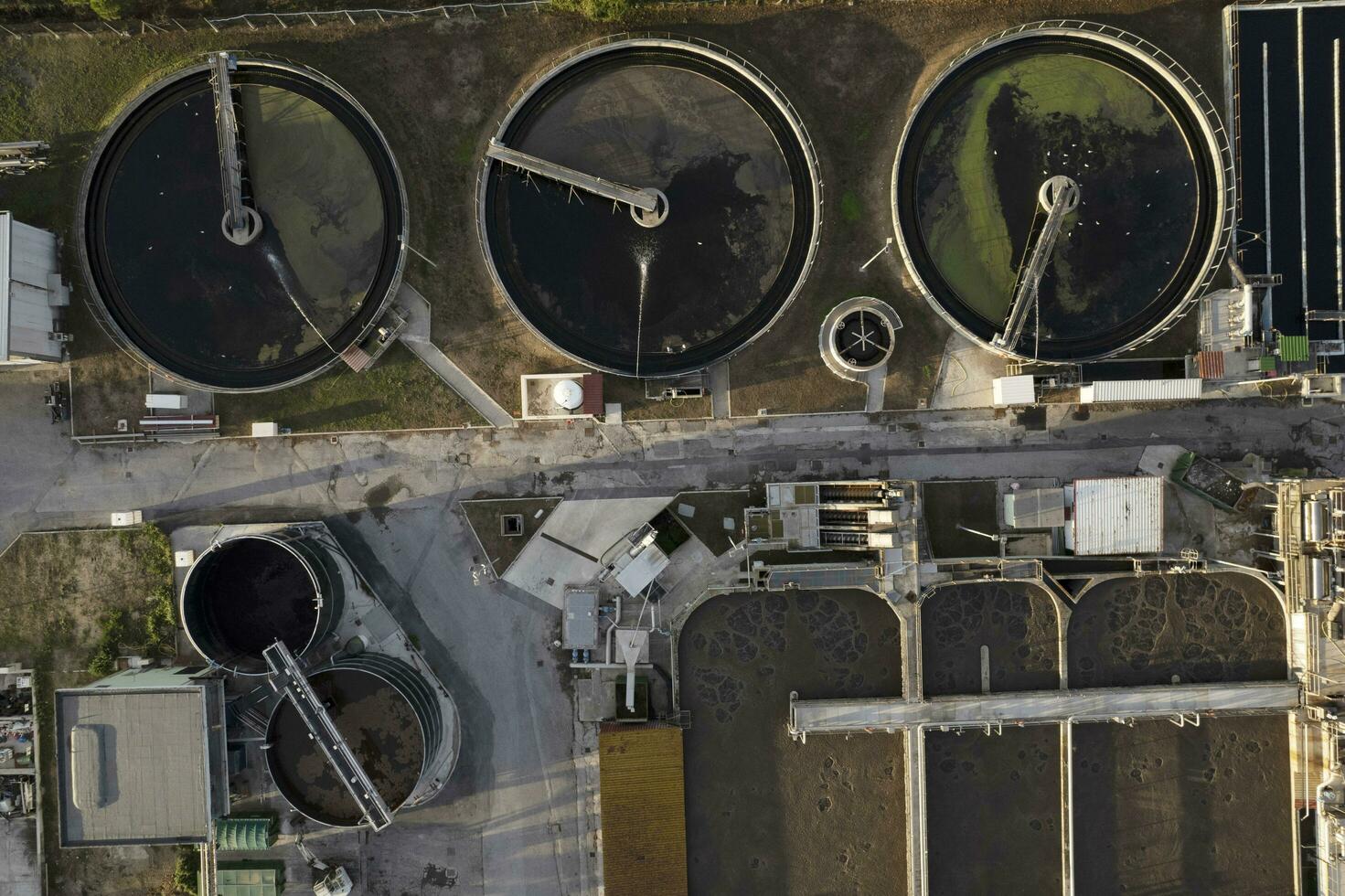 Aerial documentation of city water purification plants photo