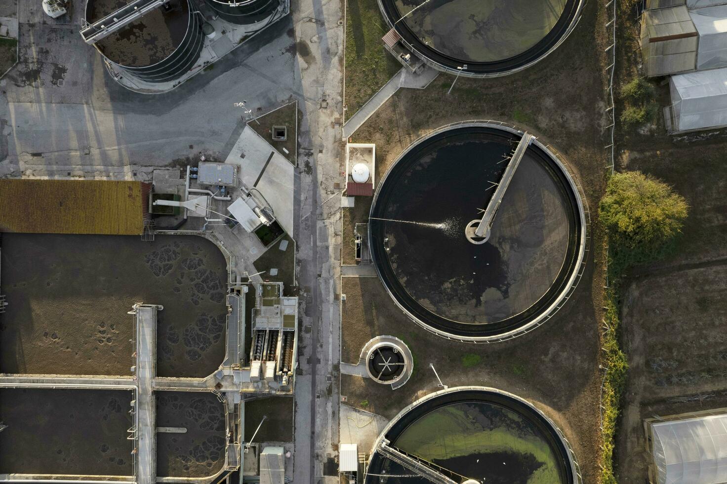 Aerial documentation of city water purification plants photo