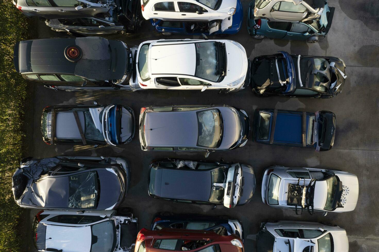 Aerial view of a small car demolition park photo