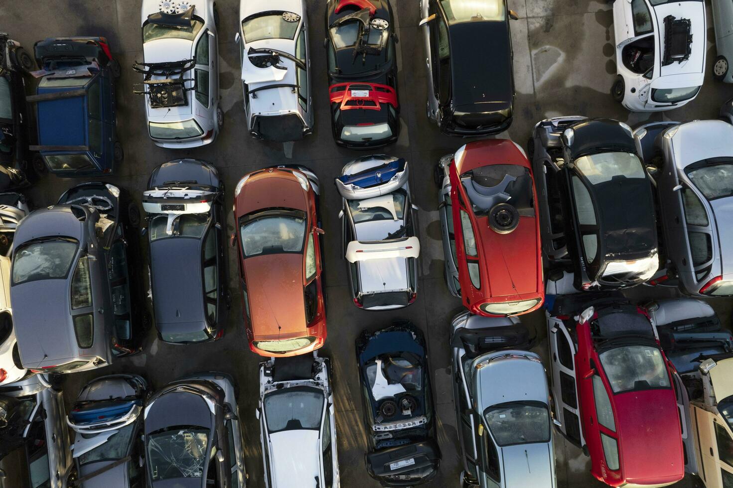Aerial view of a small car demolition park photo