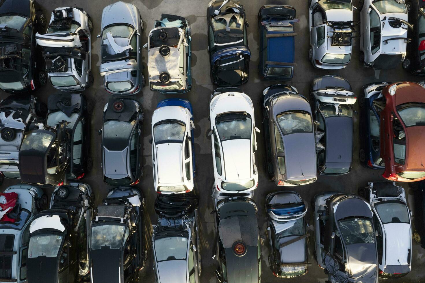 Aerial view of a small car demolition park photo