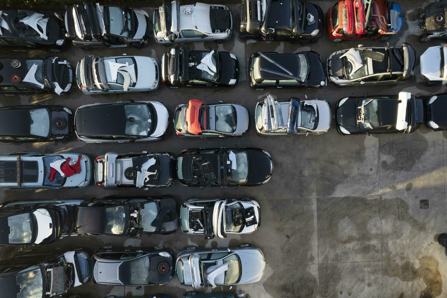 Aerial view of a small car demolition park photo