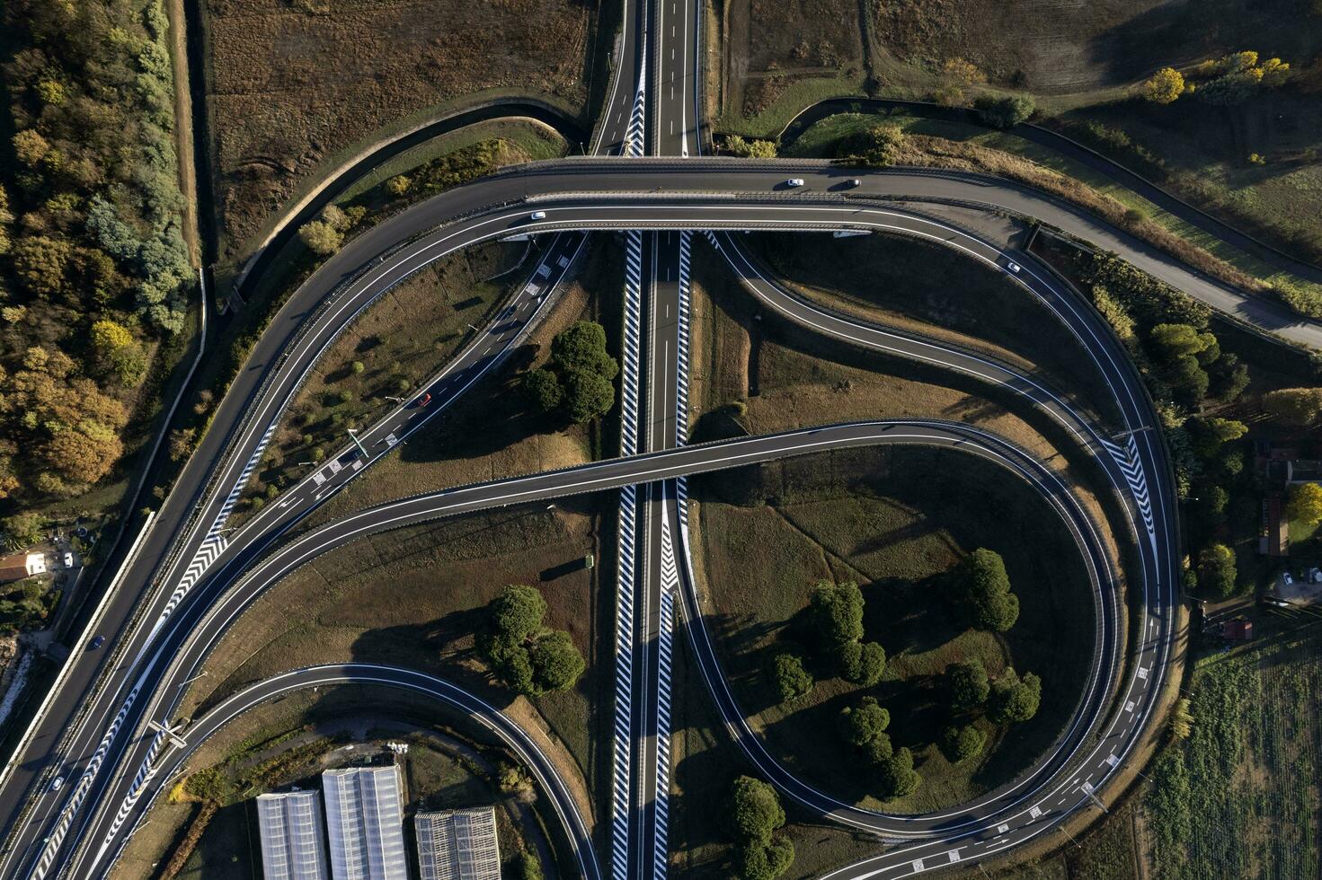 Aerial view of a motorway junction photographed during the day photo