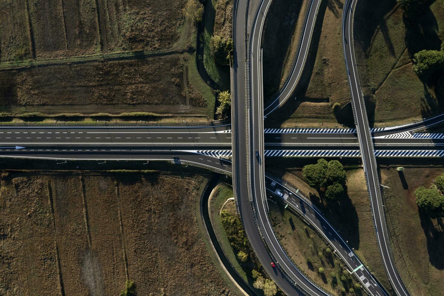 Aerial view of a motorway junction photographed during the day photo