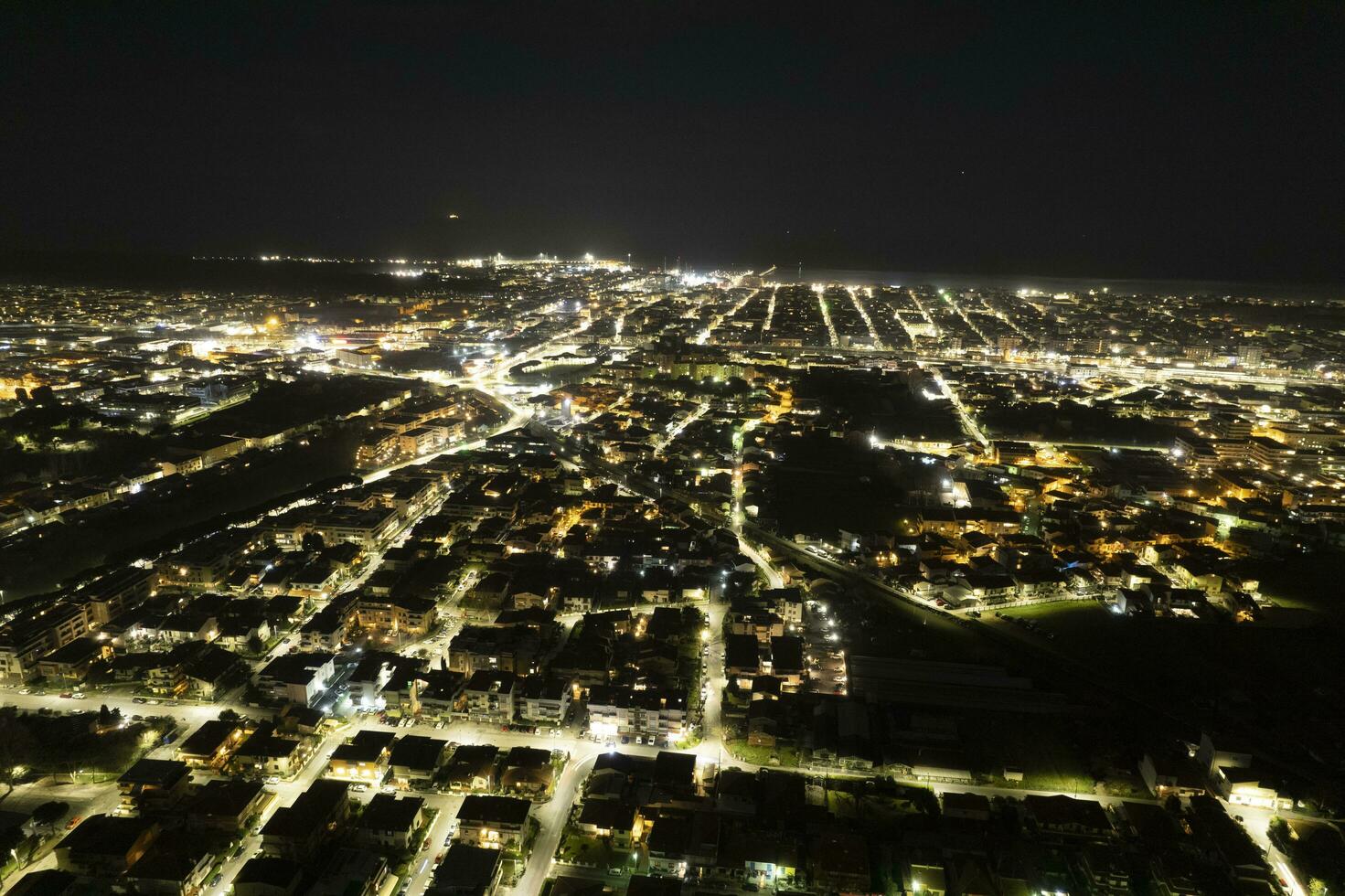 Night aerial view of the city of Viareggio Tuscany Italy photo