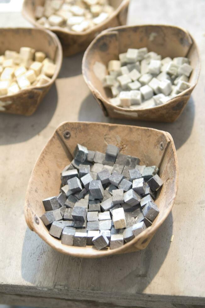 Small pieces of colored glass for the composition of the mosaics photo