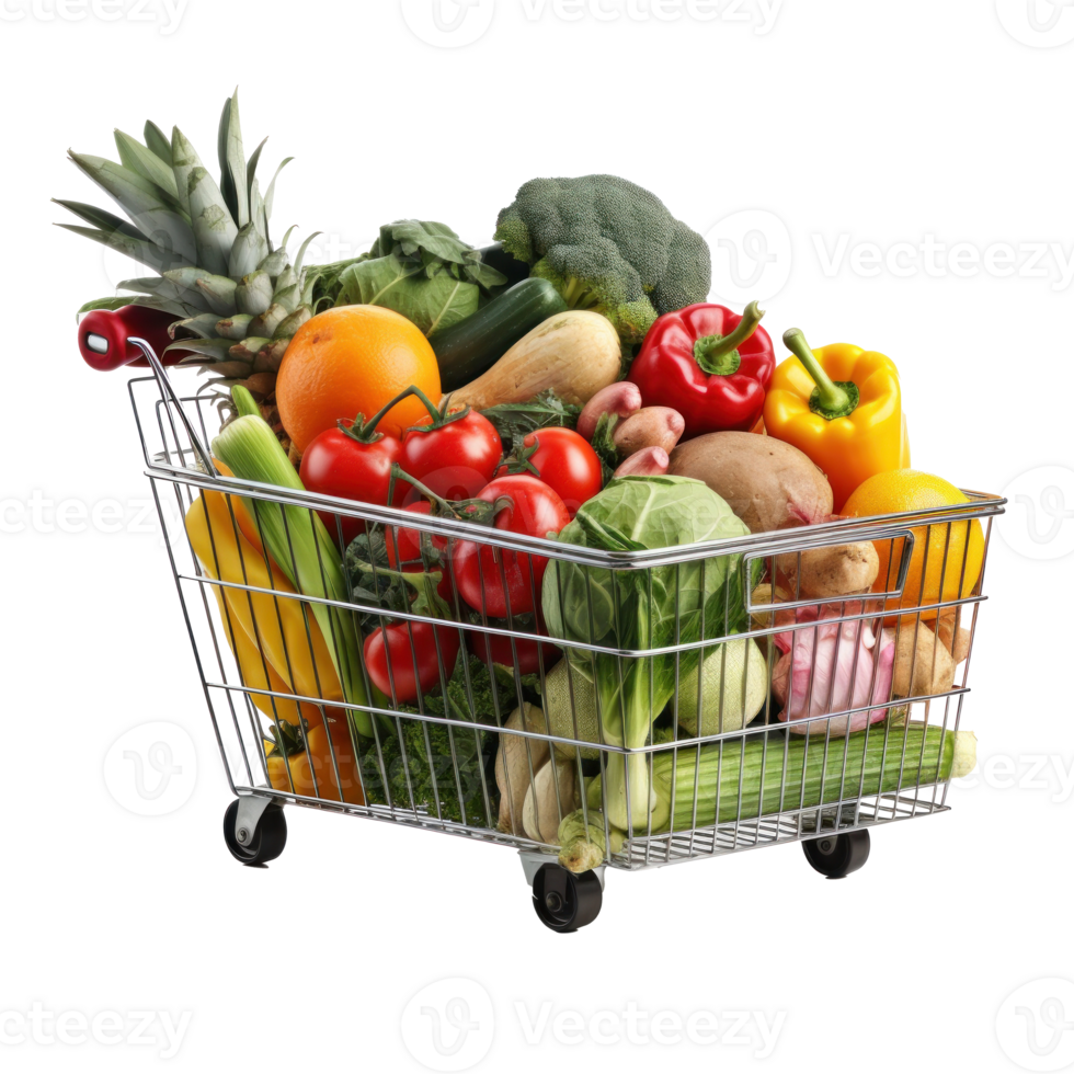 Shopping trolley with fruits png