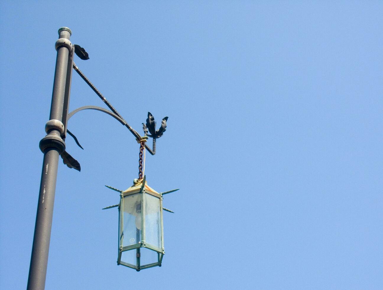 a street light with a bird on it photo