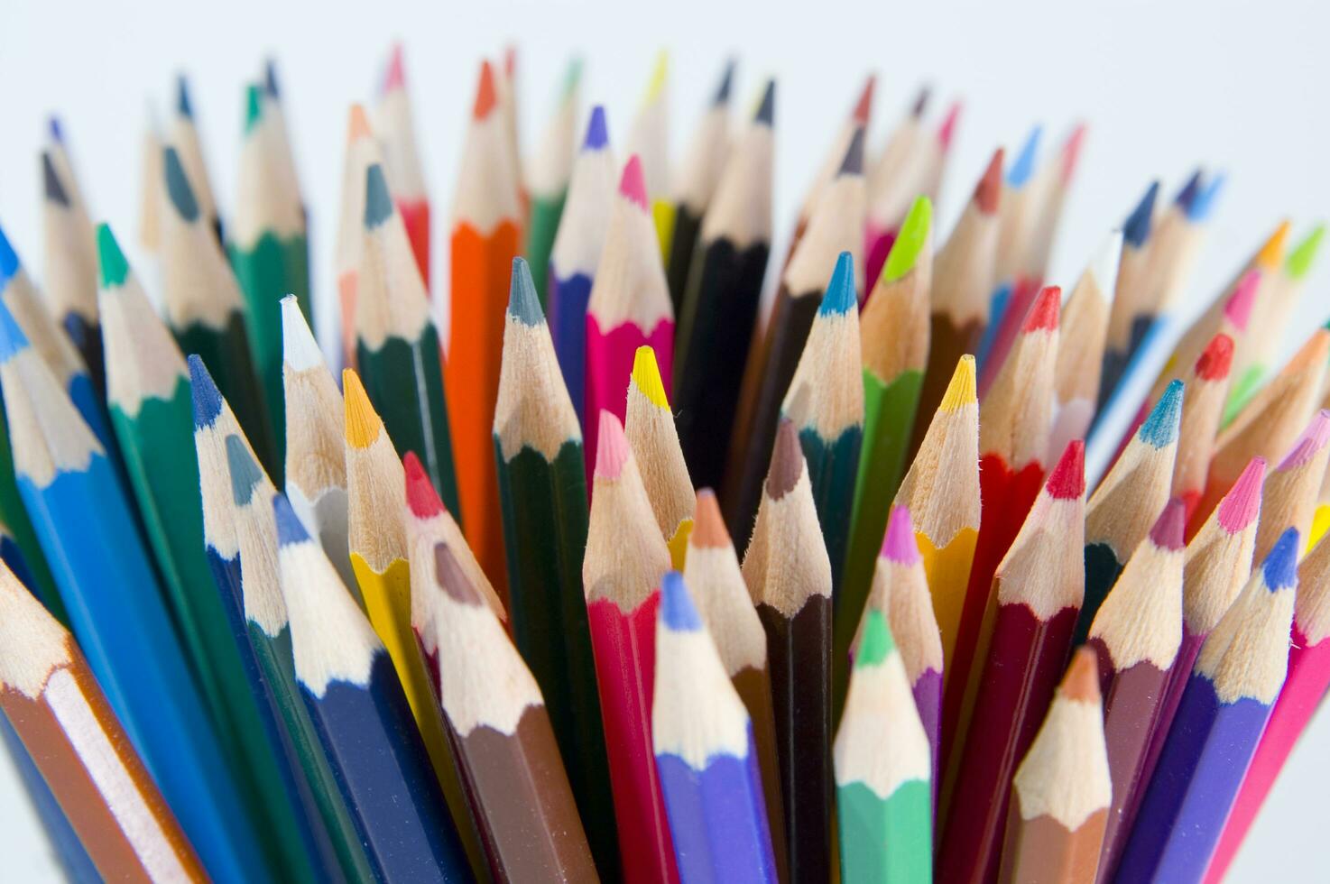 many colored pencils are arranged in a row photo