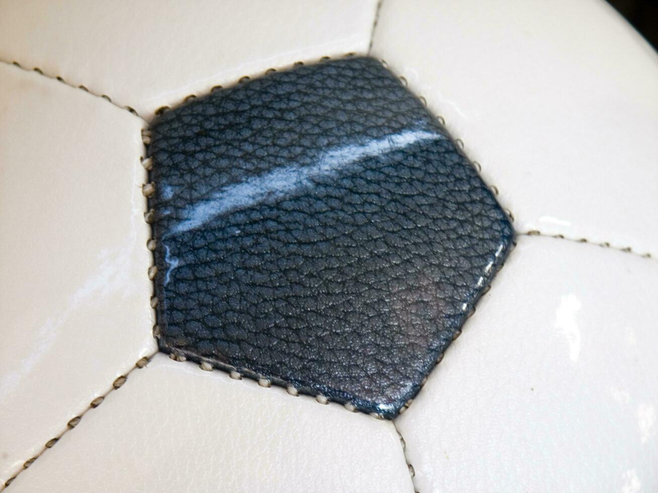 a close up of a soccer ball with leather photo