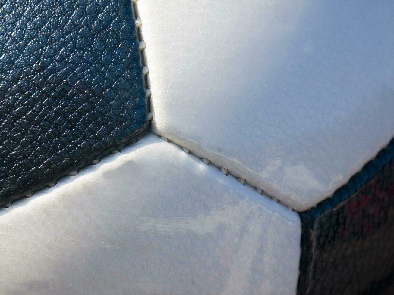 a close up of a soccer ball with leather photo