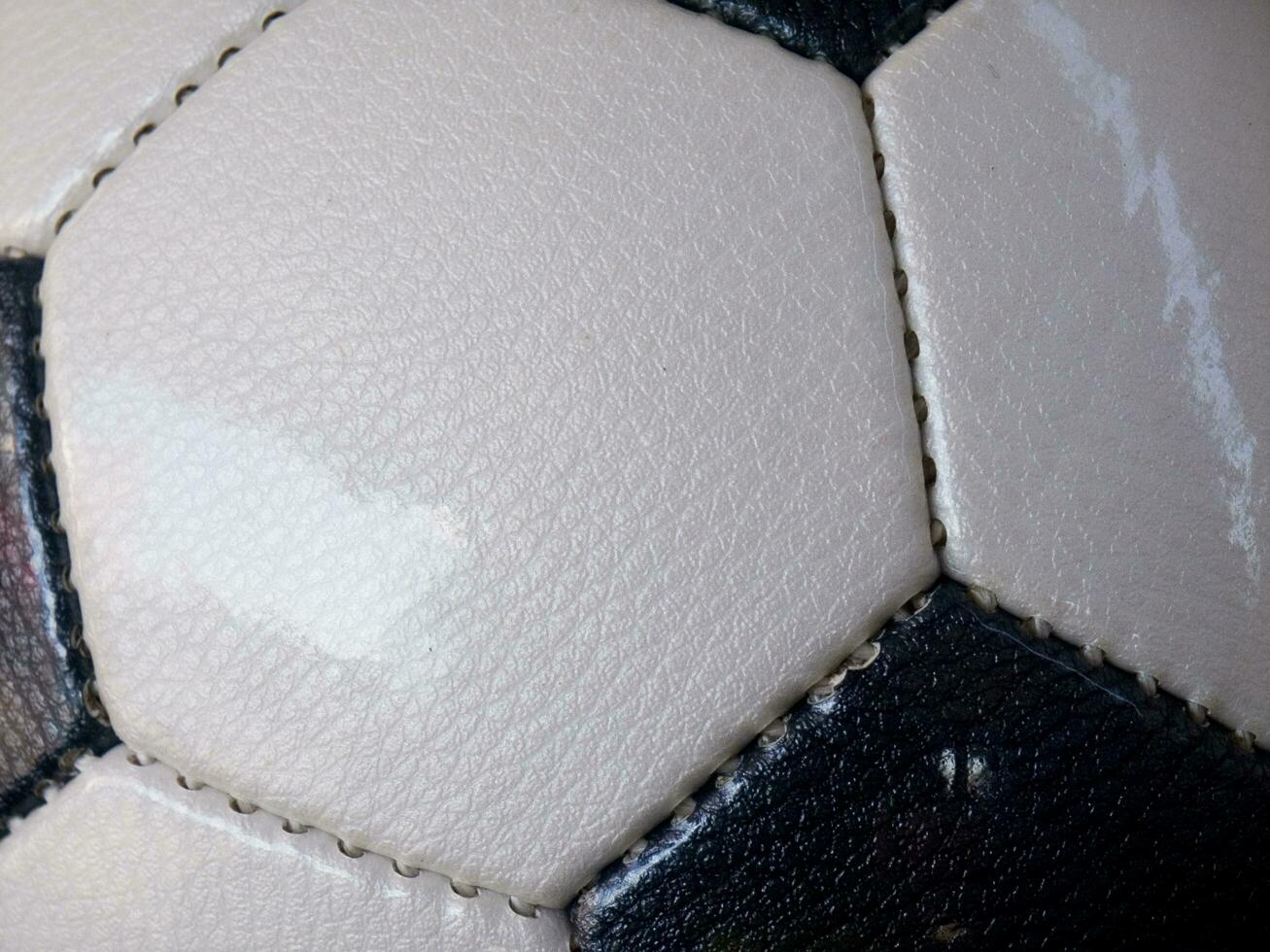 a close up of a soccer ball with leather photo