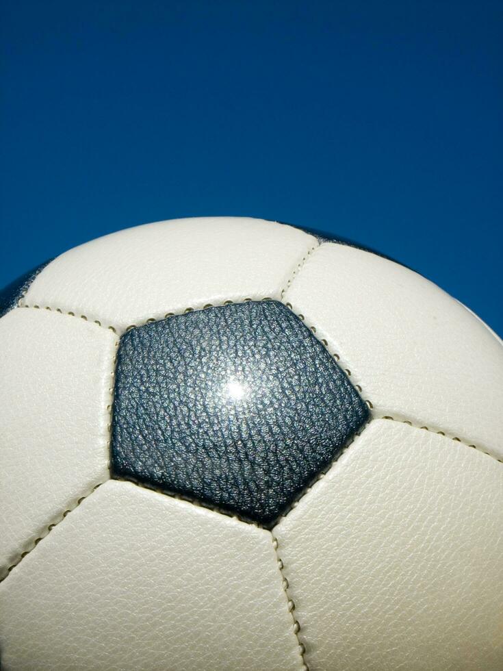 a close up of a soccer ball with leather photo