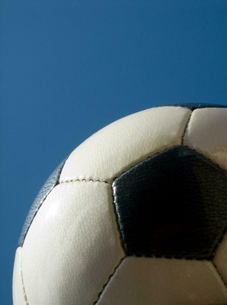 a close up of a soccer ball with leather photo