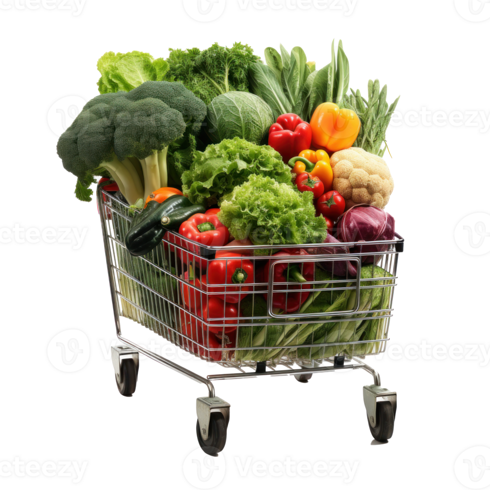 Shopping trolley with fruits png