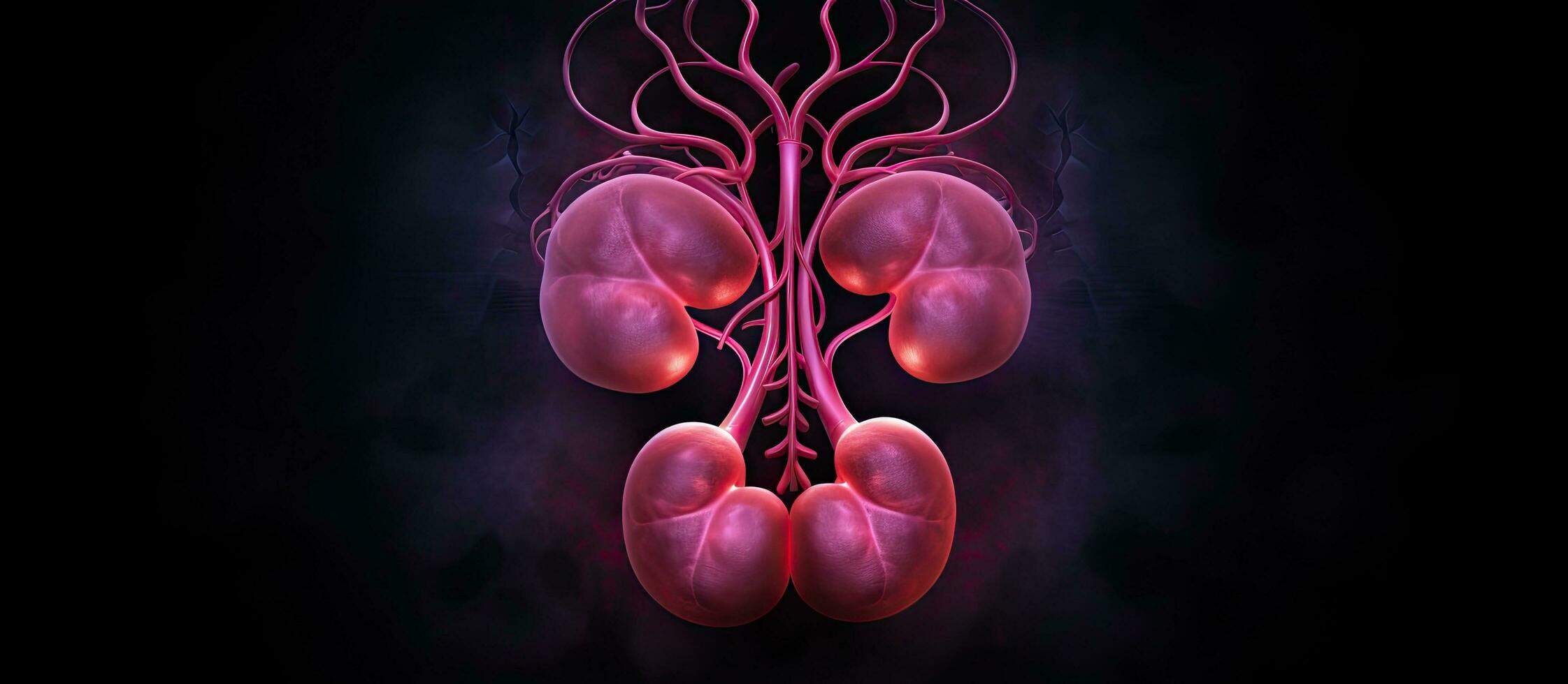 kidney health is represented by a pink human kidney symbol on a black background with space for photo