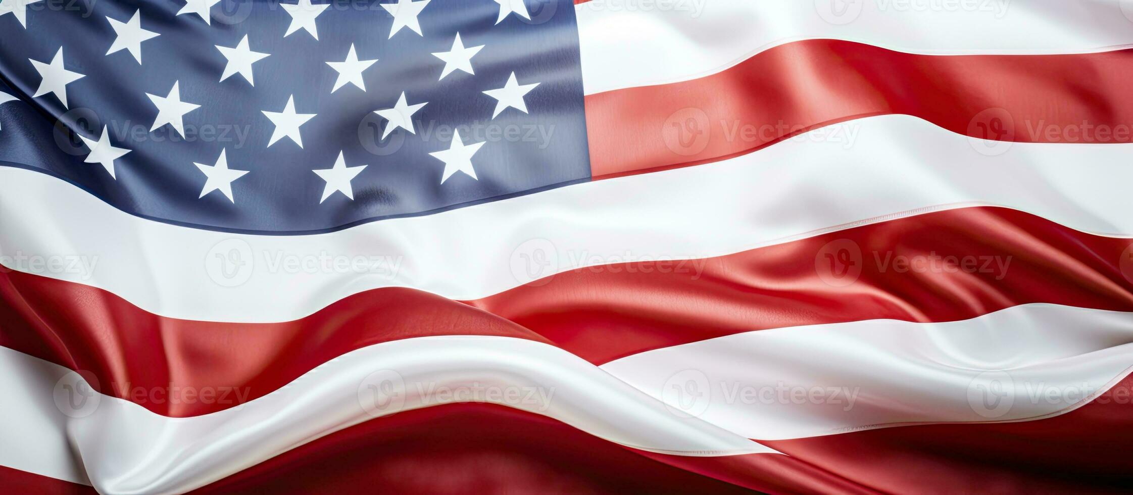 A close-up photograph shows a section of the American flag on a white background. There is space photo