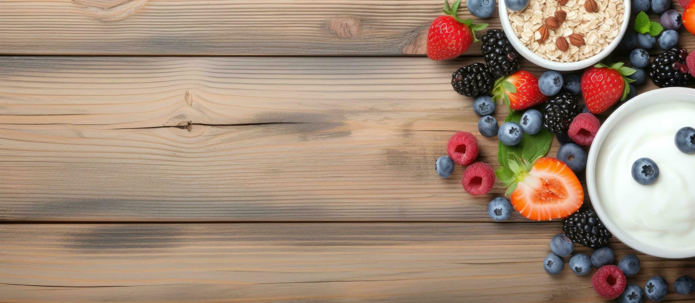 healthy breakfast consisting of cottage cheese topped with granola, dried fruits, and fresh berries. photo