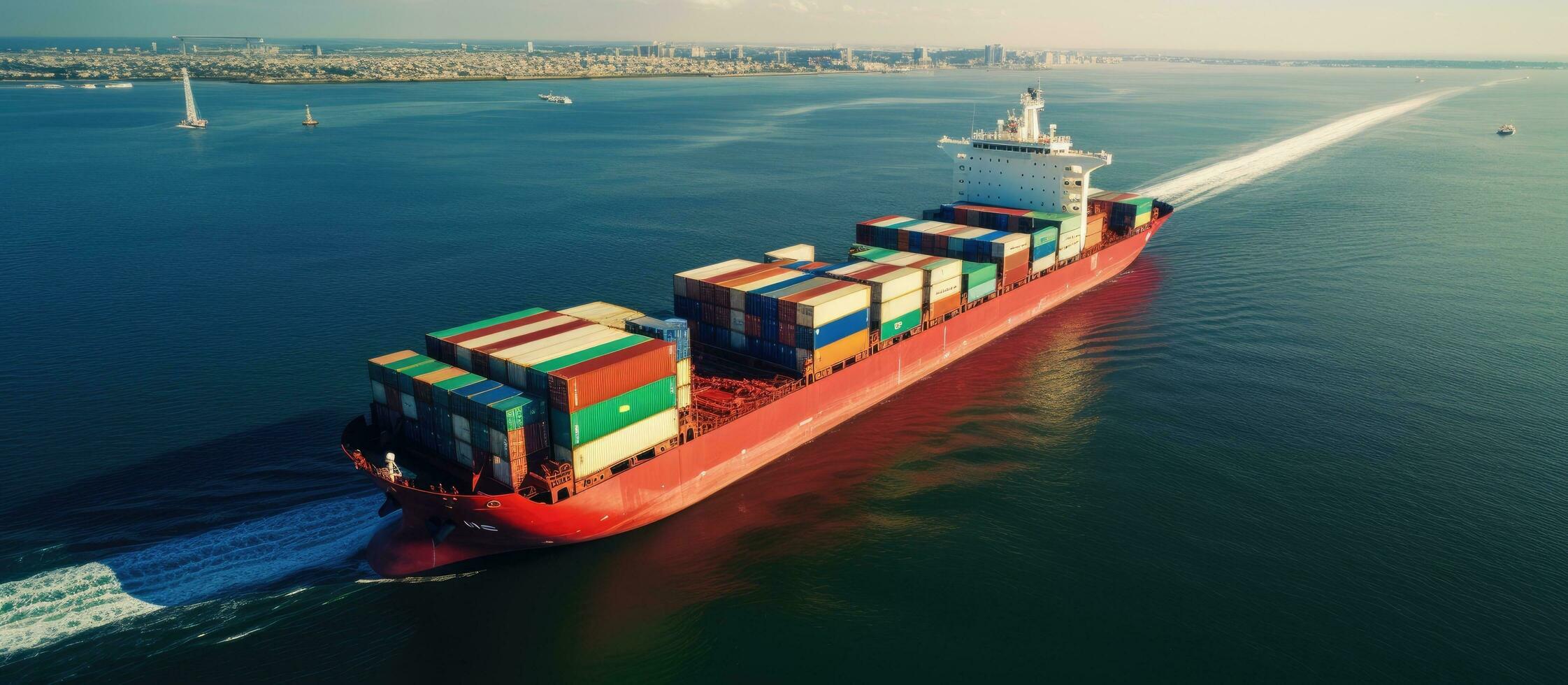 A container ship is transporting containers for import and export, serving the business logistics photo