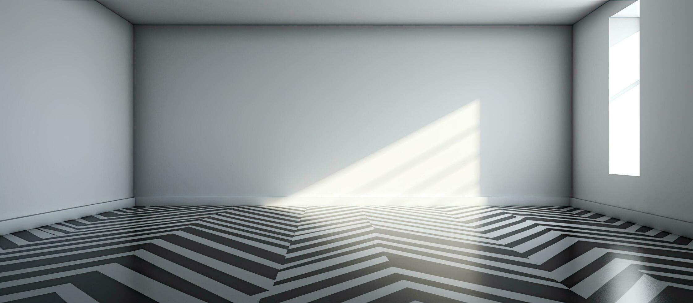 The interior design of an empty minimal room features fishbone flooring photo