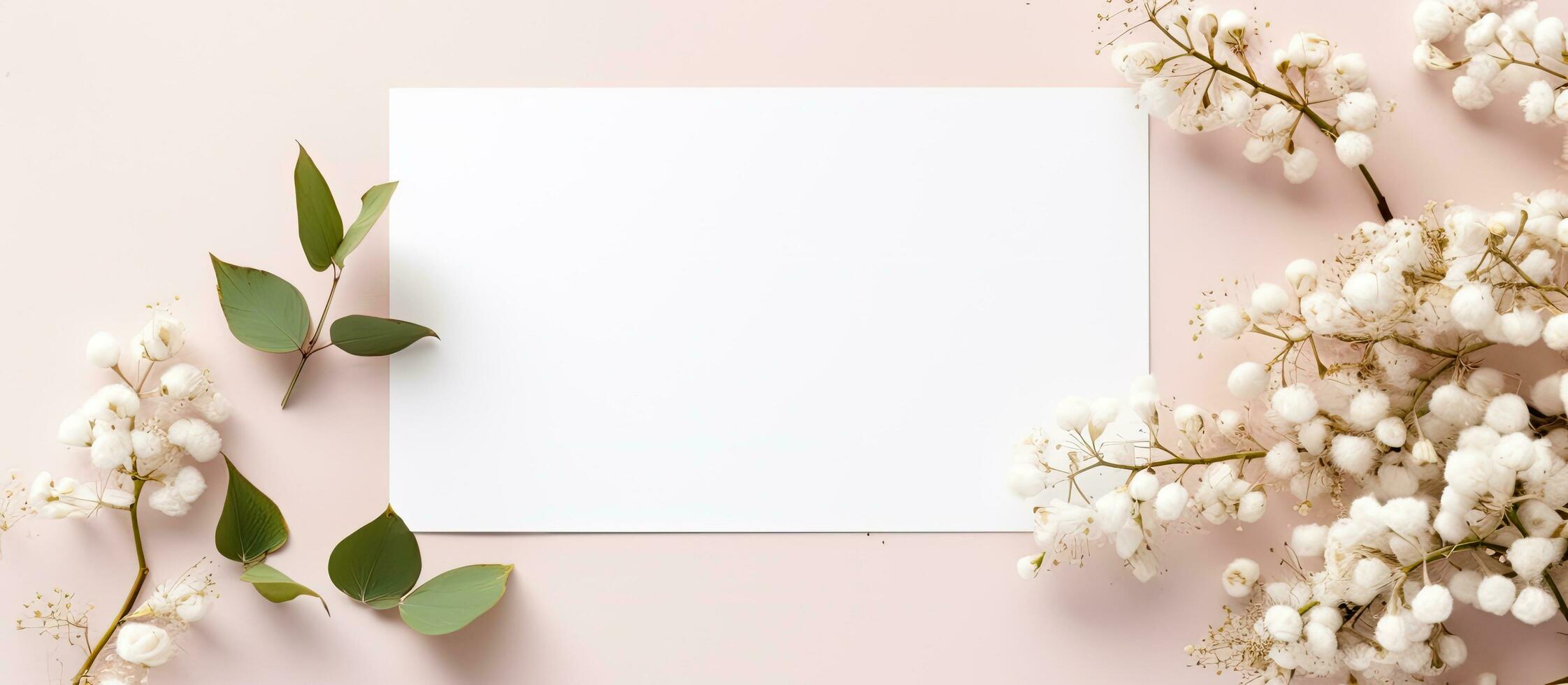 A mockup featuring a wedding invitation or greeting card with natural eucalyptus and gypsophila photo