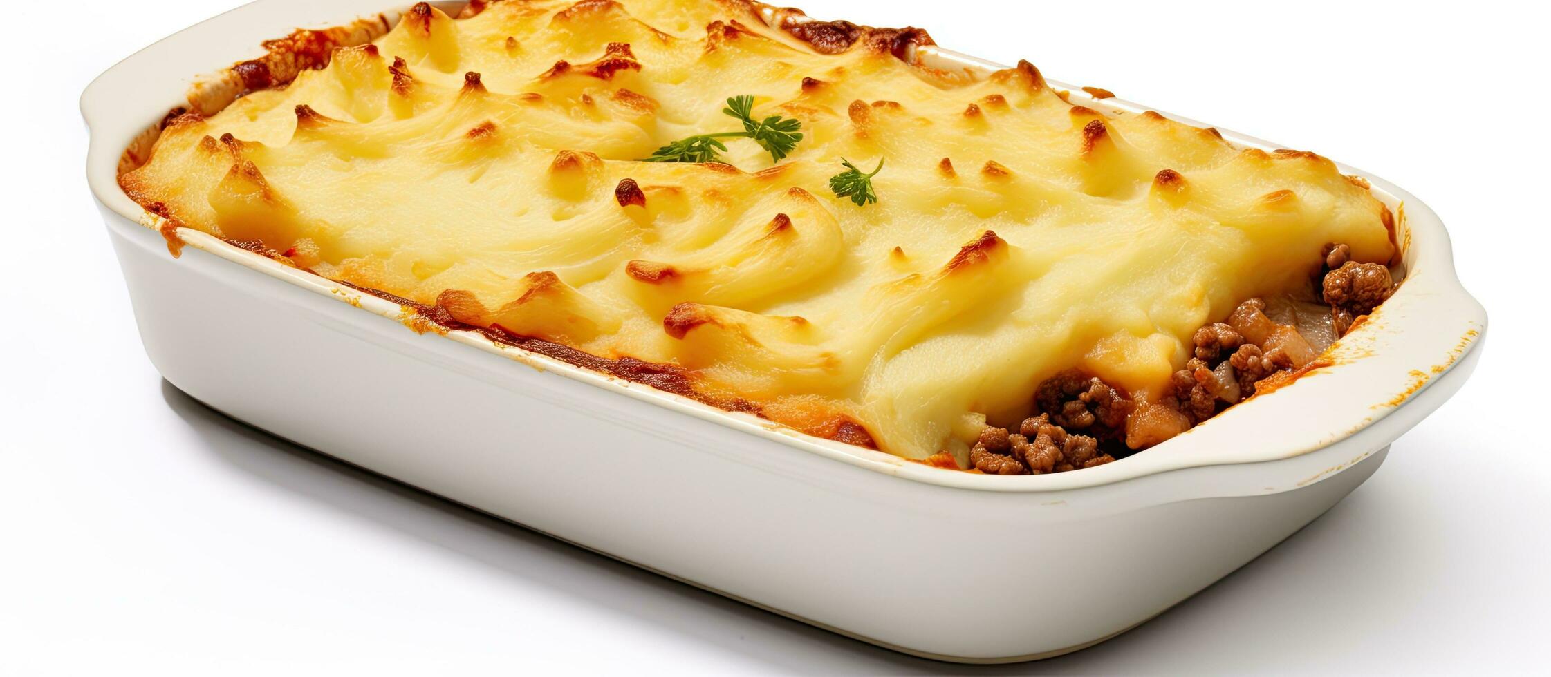 British Dish Shepherd's Pie, made with ground meat, mashed potatoes, and a crust of cheddar cheese. photo