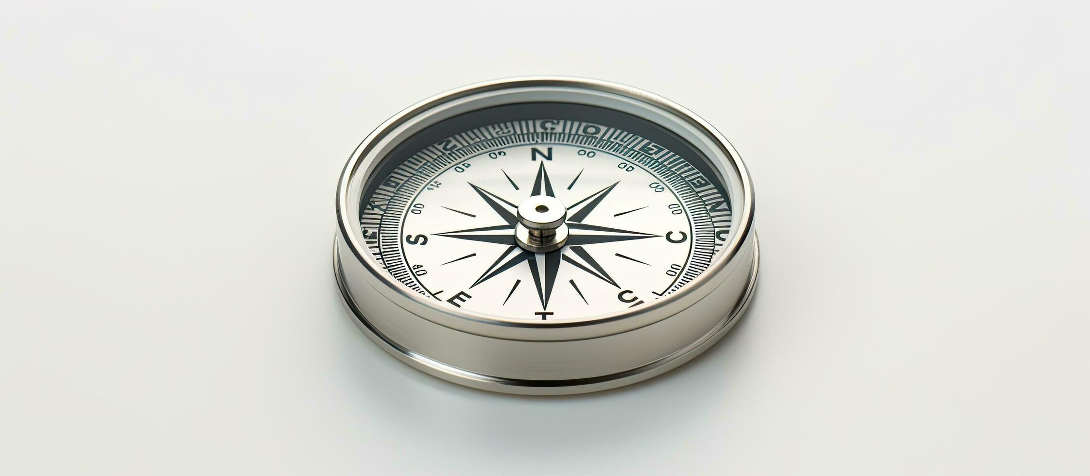 Closeup of a compass on a white background. Used for travel, geography, and navigation. empty photo