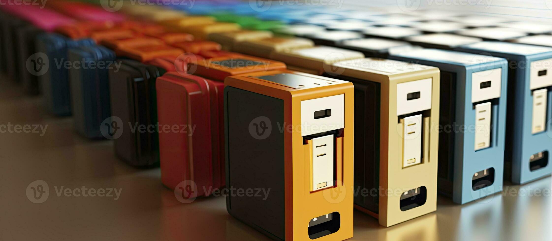 A USB flash drive is shown in front of white file folders or ring binders, representing the photo