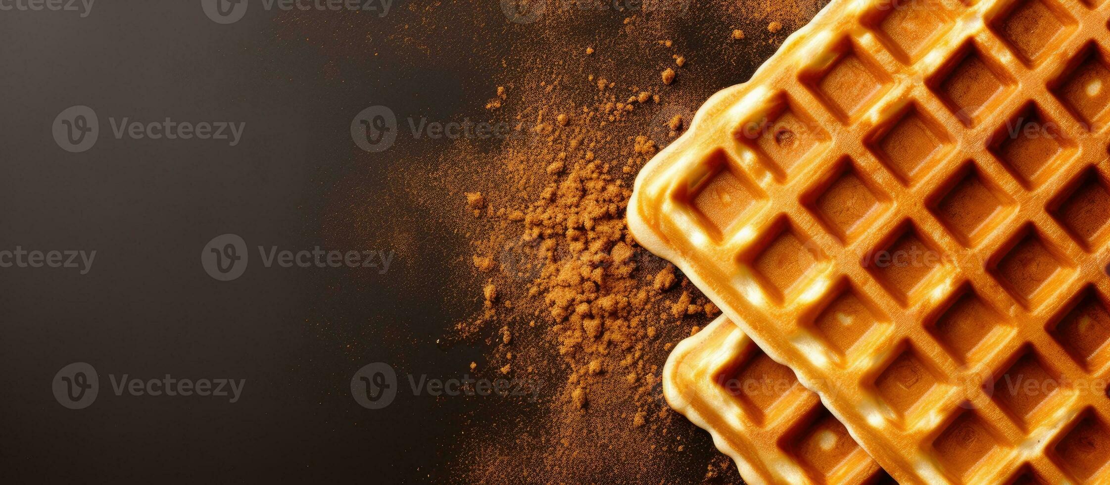 Belgian waffle texture background with square waffled cookie mockup. Soft golden Belgium waffles photo