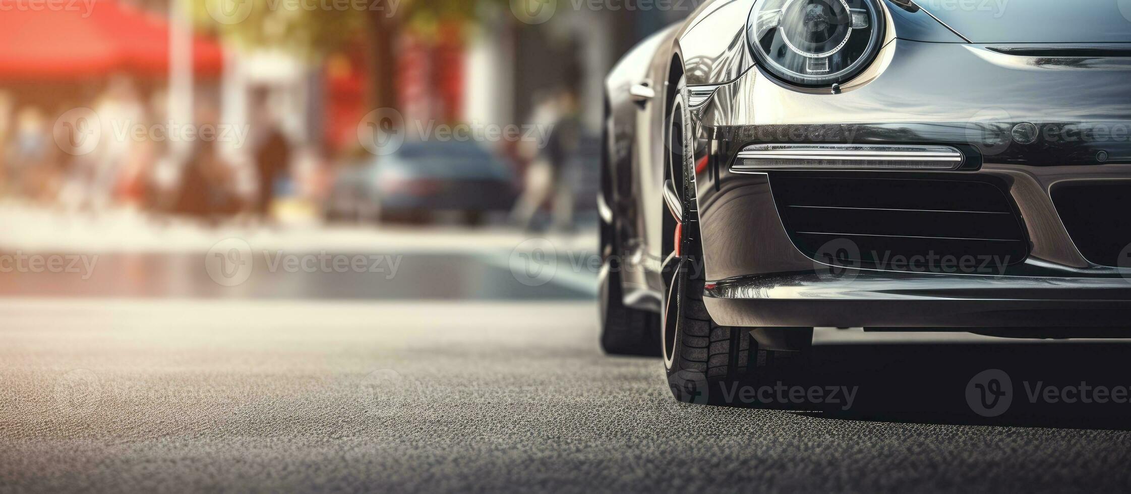 old gray cars front bumper parked on an asphalt road. is in front of a sports car scene and photo