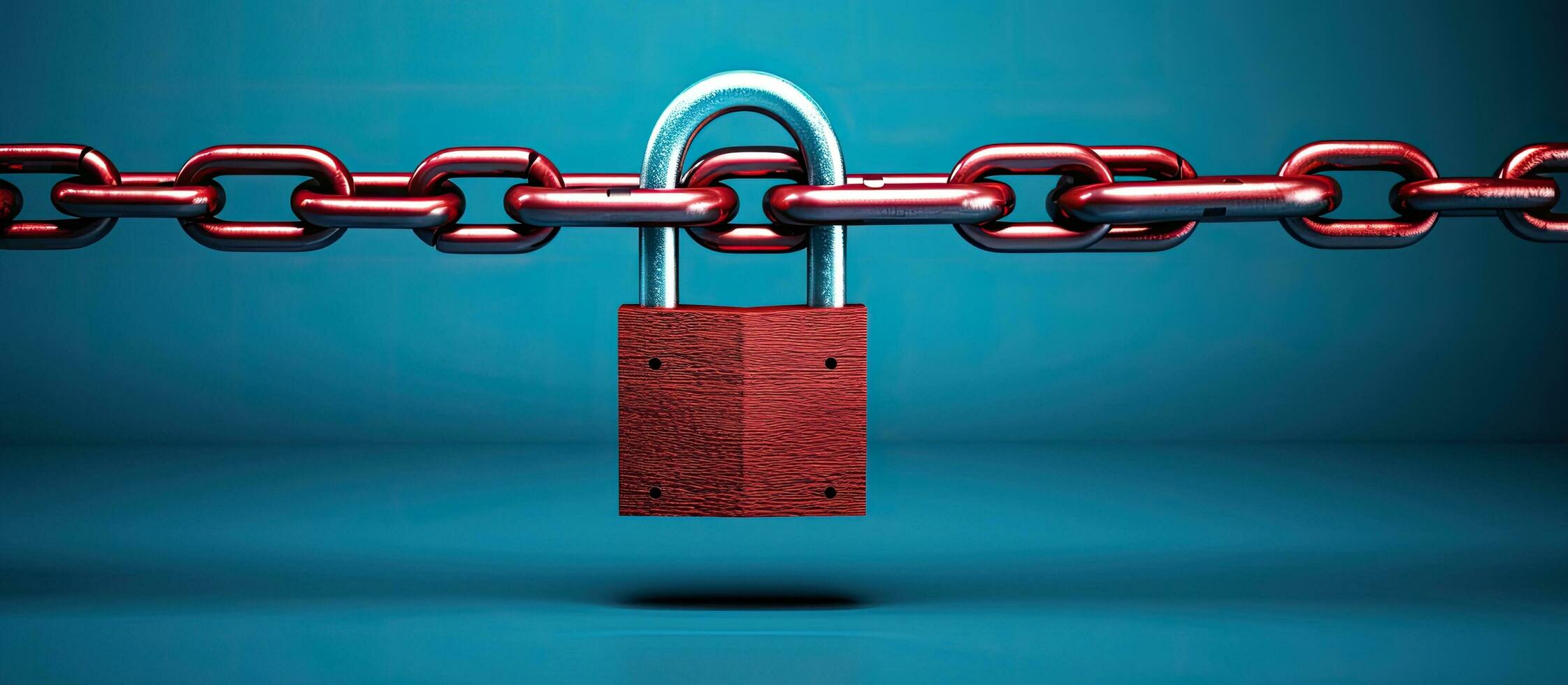 Safety Concept A red chain and padlock on a blue background symbolize safety. photo