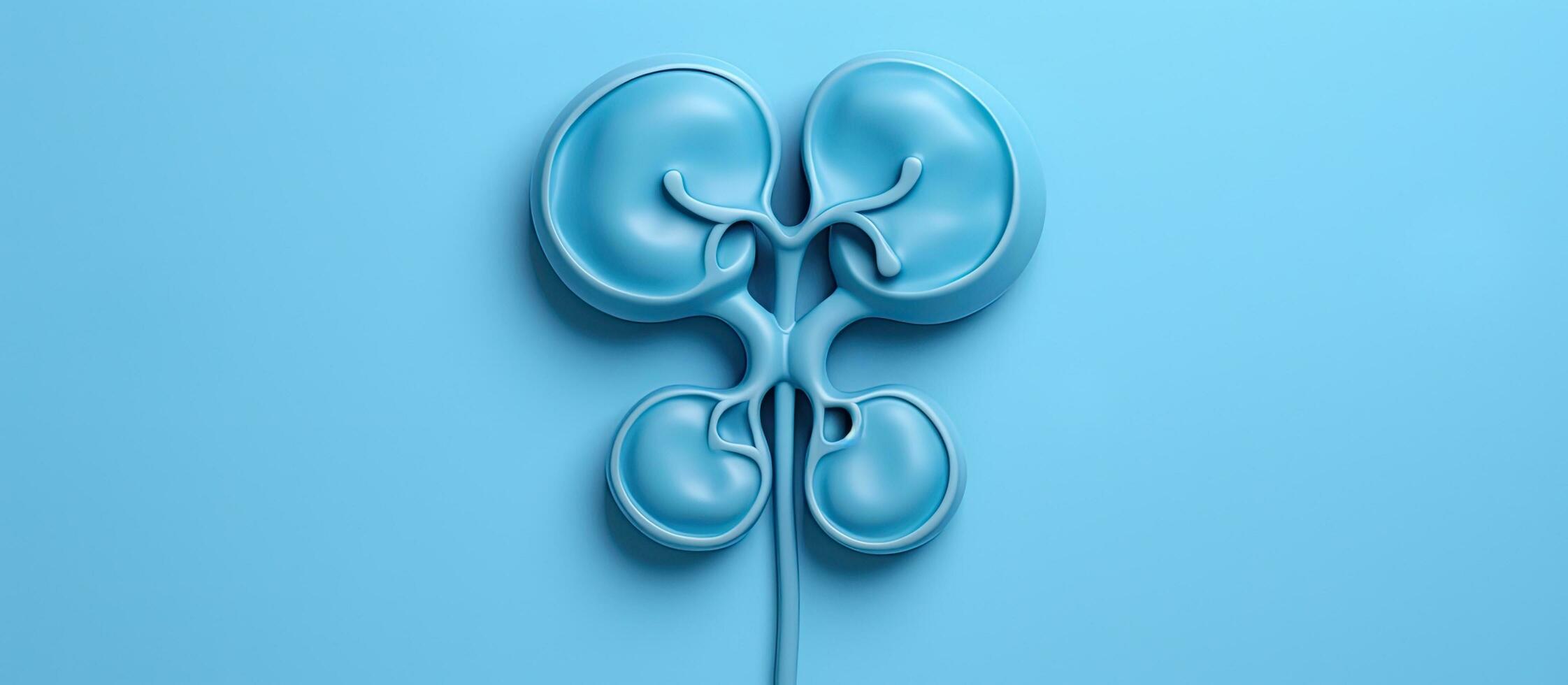 A decorative model of human kidneys is placed on a pastel blue background. The concept represents photo