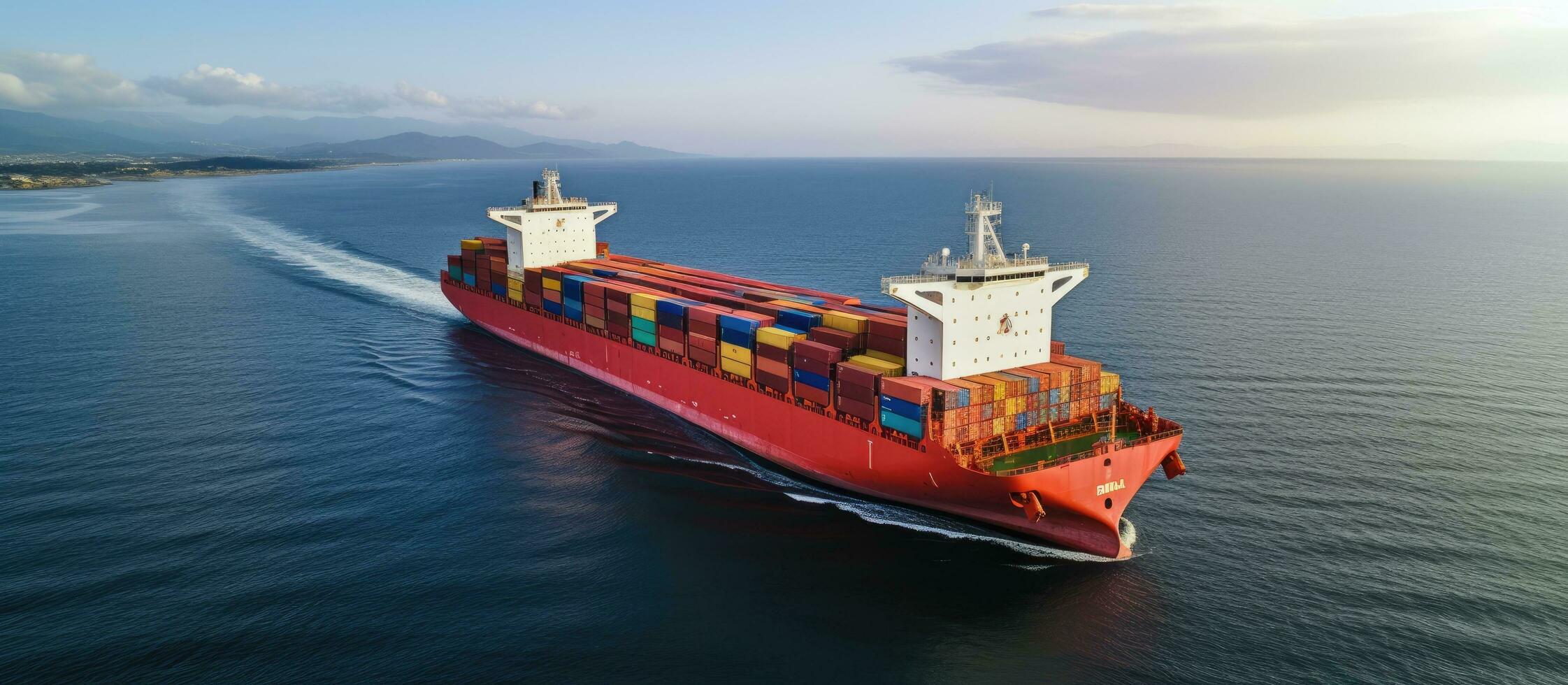 A container ship is transporting containers for import and export purposes. This business logistic photo