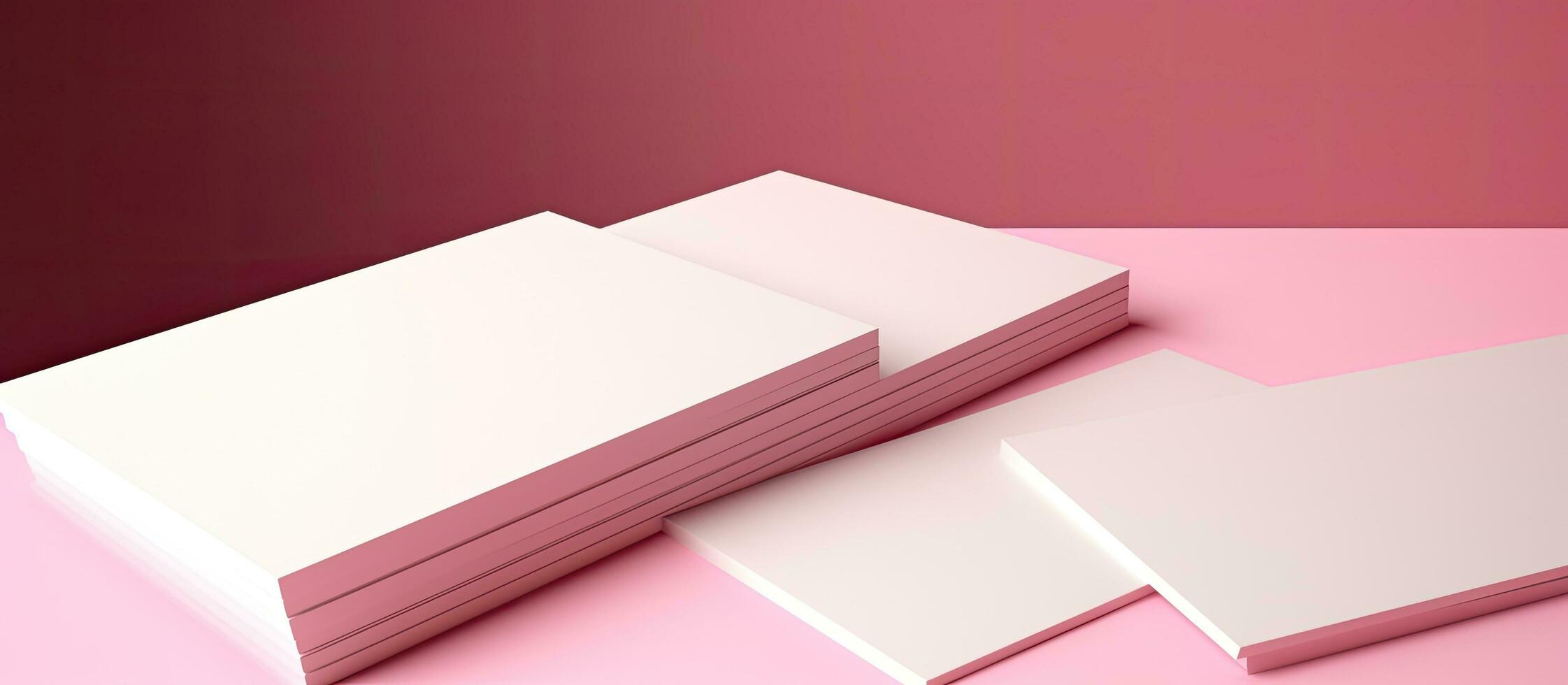 blanco negocio tarjetas con un zona para escritura en un rosado antecedentes. concepto de negocio, negocio foto