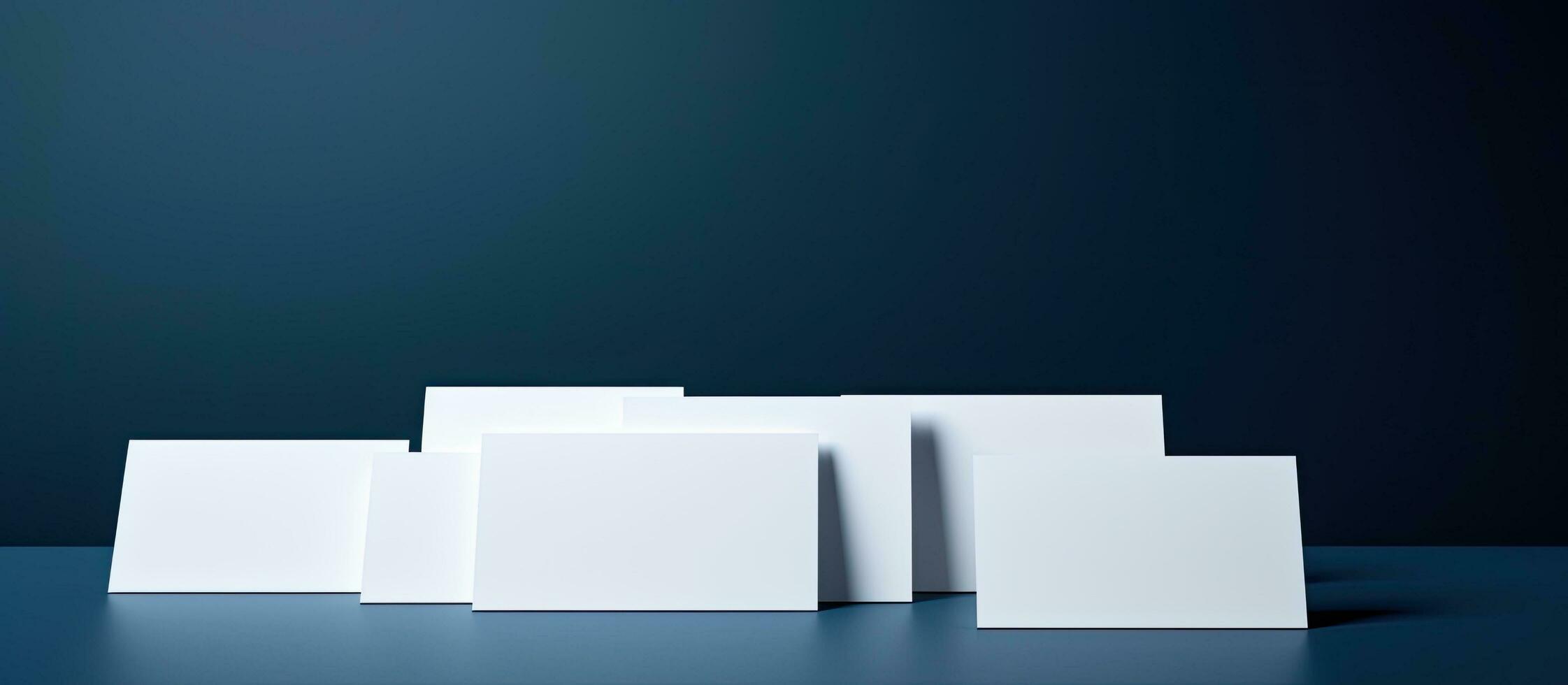 White business cards featuring a blank area for adding information or design elements. The cards photo