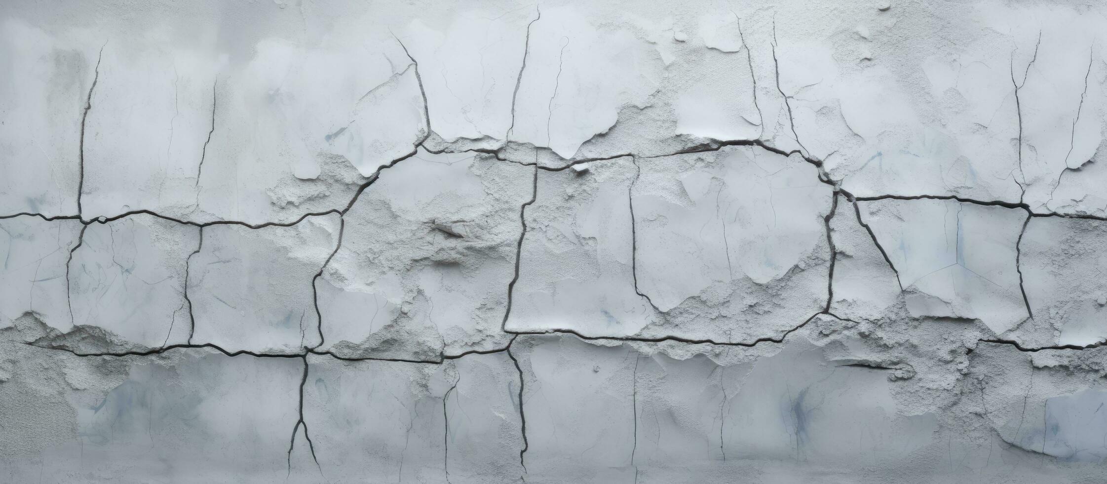 Close-up of an old concrete wall with a large ascending crack, dividing the square surface into photo