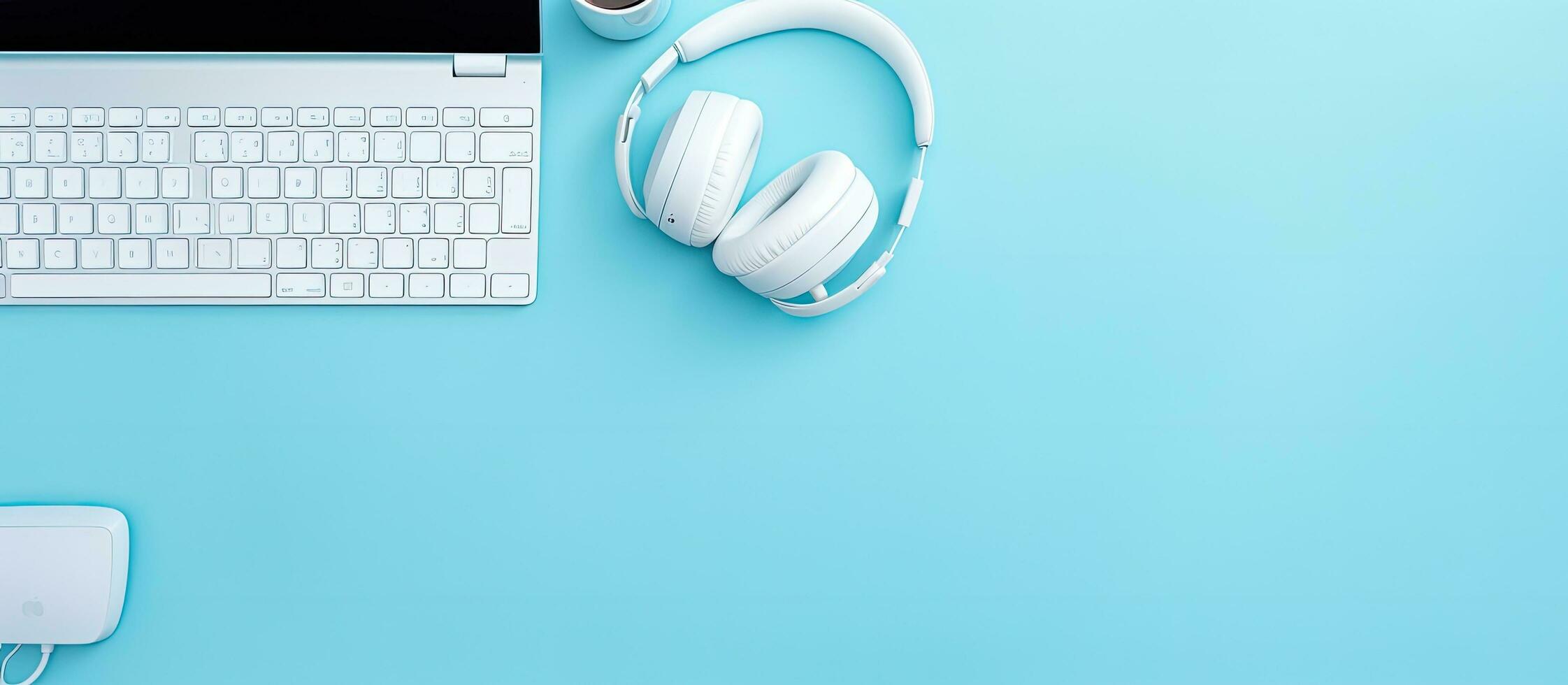 Modern devices available for your leisure at home include a white keyboard, mouse, and headphones photo