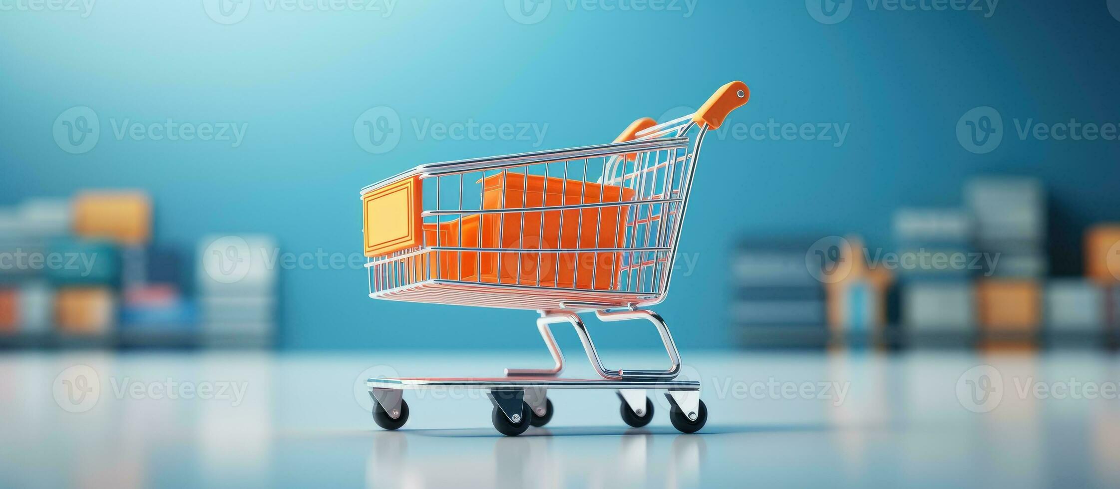 The shopping cart has a blank banner attached to it, providing space for creative designs and photo