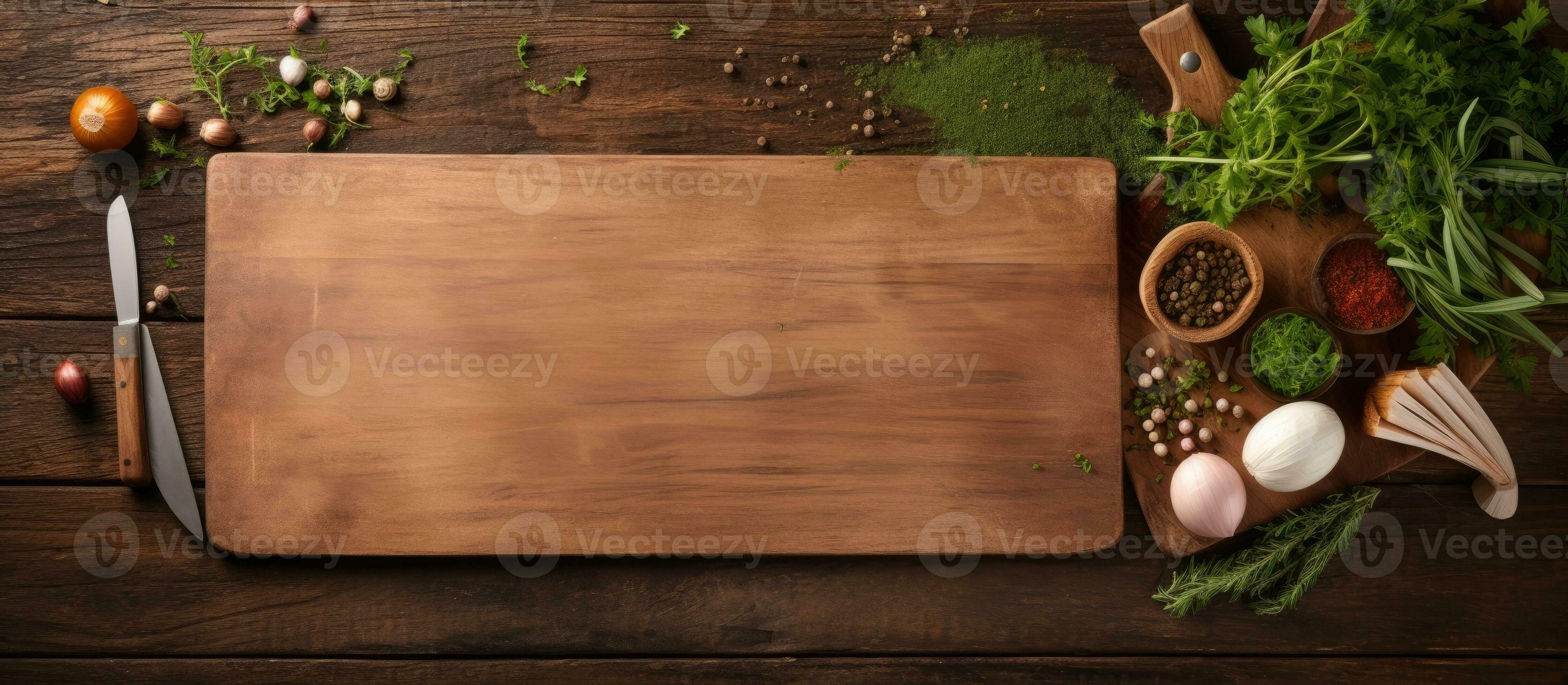 Old wood cutting board mockup with a vintage chopping board