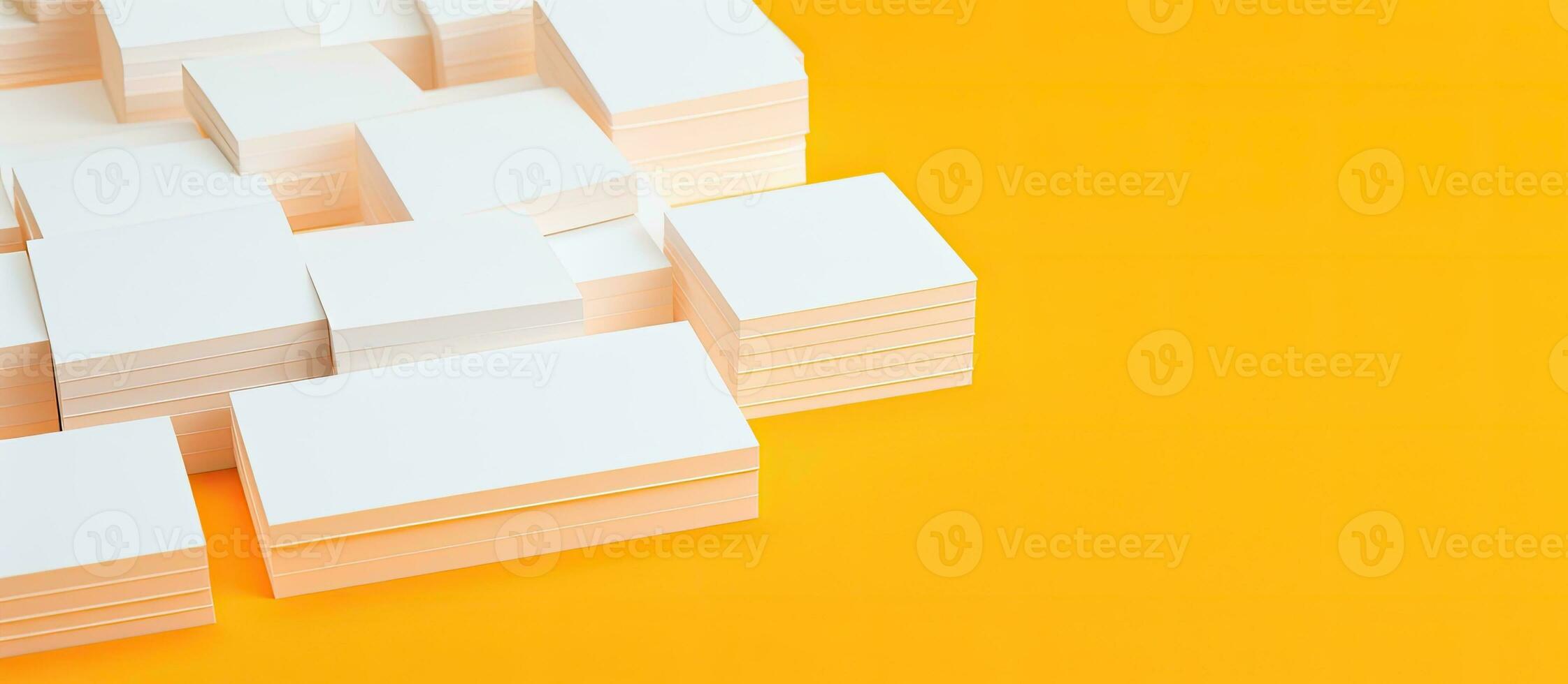 White business cards with space for writing on a yellow and orange background. Representing photo